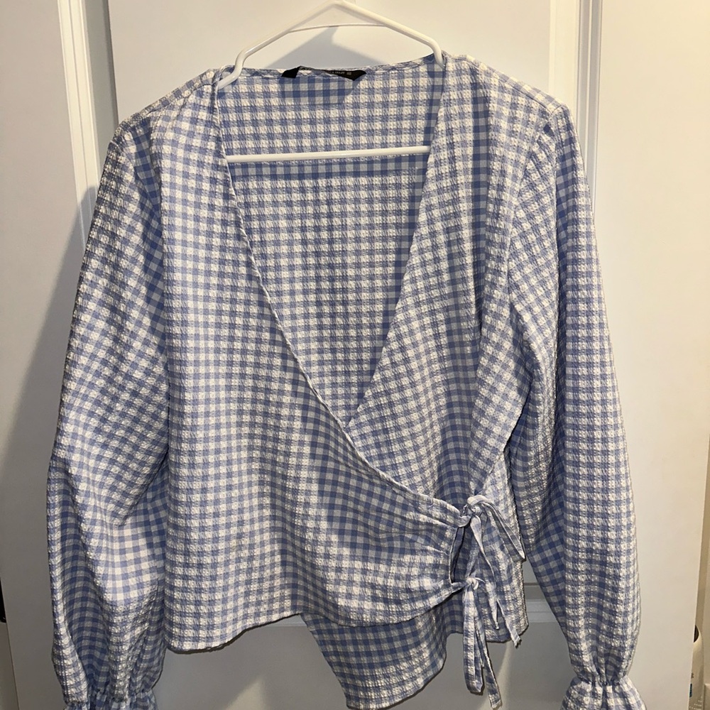 Zara Light Blue Checkered Wrap top